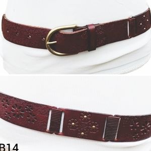 Fossil Belt Brown Leather Floral Brass Buckle and Studs 36" Belt 2" Buck…